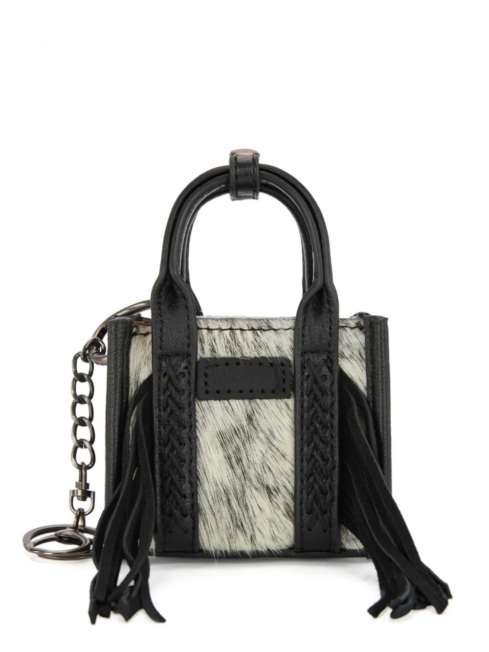 Wrangler Cowhide Mini Fringe Tote Bag Keychain